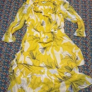 Chico's Yellow and White Floral Long Sleeve Dress